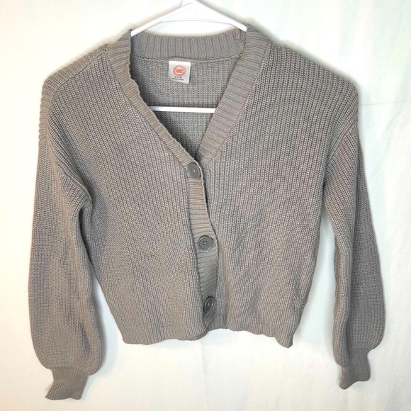 Wonder Nation Girl’s Long Sleeve Cardigan Sweater Gray Ballon Sleeve Size 7/8 M - Picture 1 of 9
